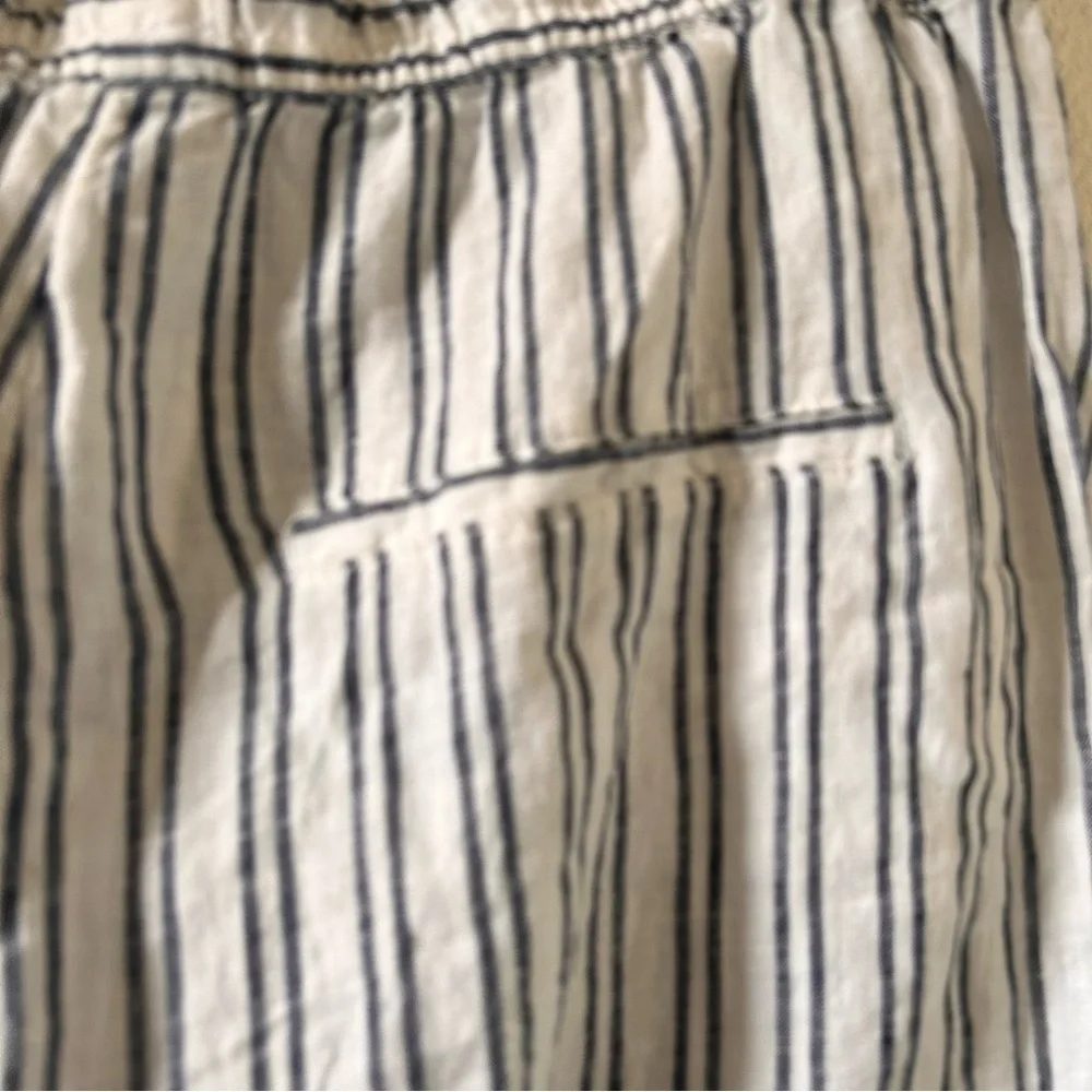H&M 100% Linen Stripe Drawstring waist Pants Women size 18 NWT
